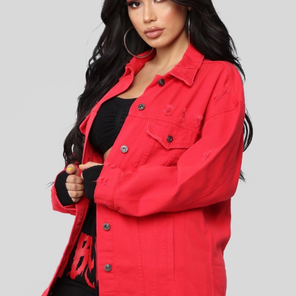 Fashion Nova Red Denim Jacket
